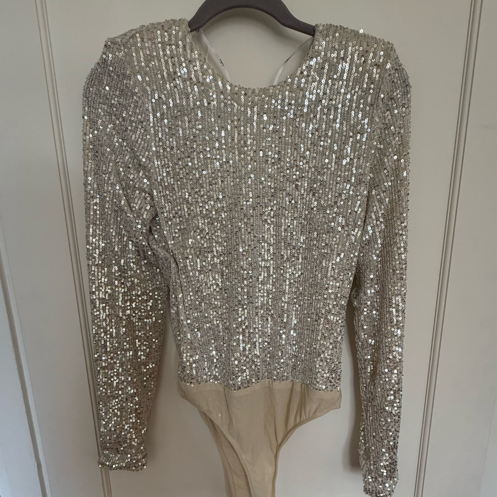 Lulu's Silver Sequin Long Sleeve Top